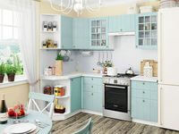 Небольшая угловая кухня в голубом и белом цвете Калининград